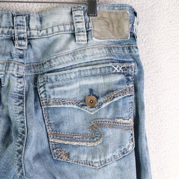 Silver Jeans Mens 34X32 Zac Relaxed Fit Straight Stone Wash Flap Pockets Retro - Picture 4 of 12